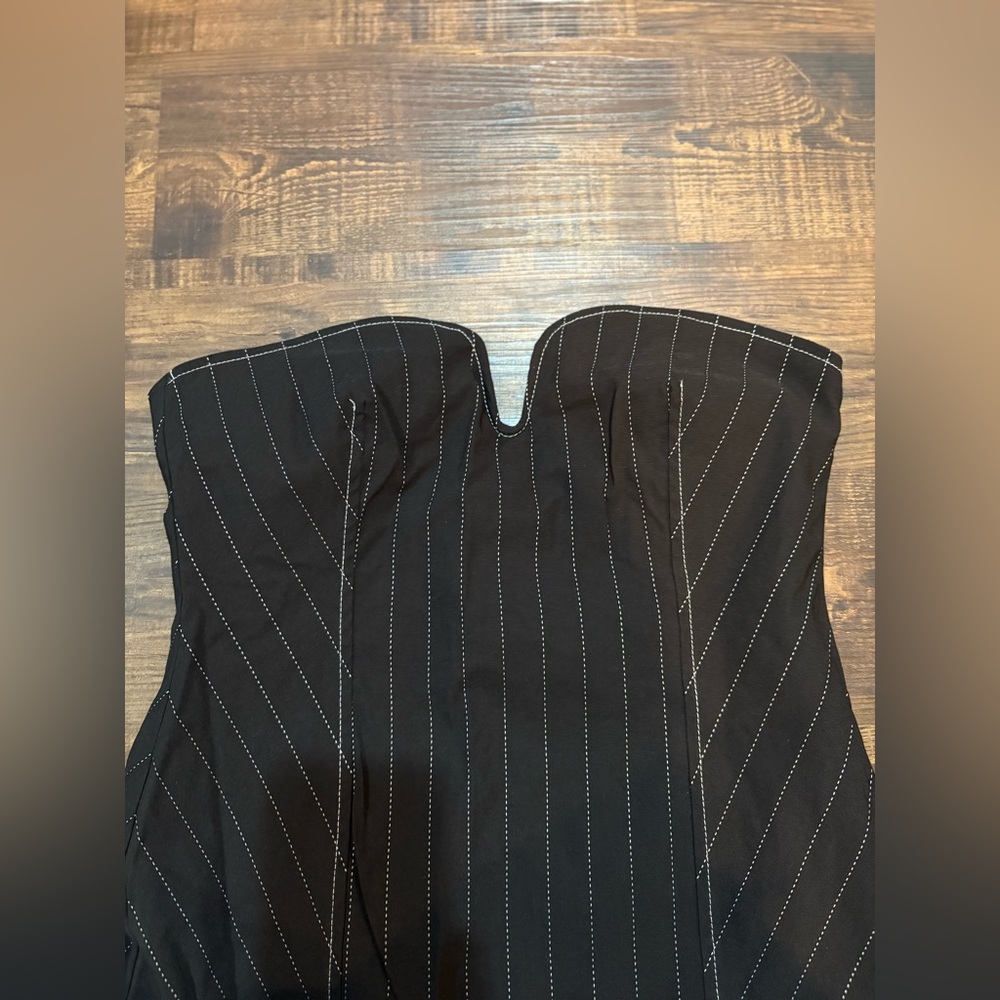 Zara Black Strapless Pinstripe Dress - Picture 3 of 4